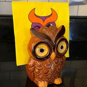 Vintage 70s ceramic owl napkin holder